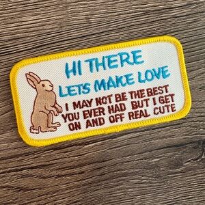 Vintage Hi There Lets Make Love Rabbit Yellow White Embroidered Patch